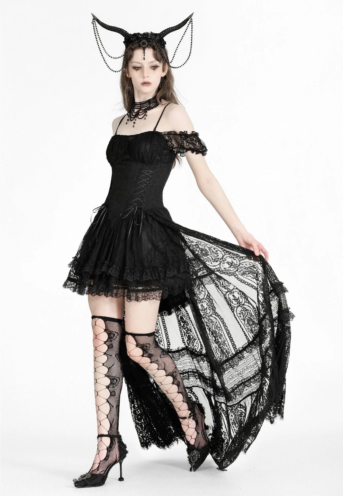 Dark In Love - Gothic Noble Romantic Lace Hi Low Black - Dress Store Cheap Online