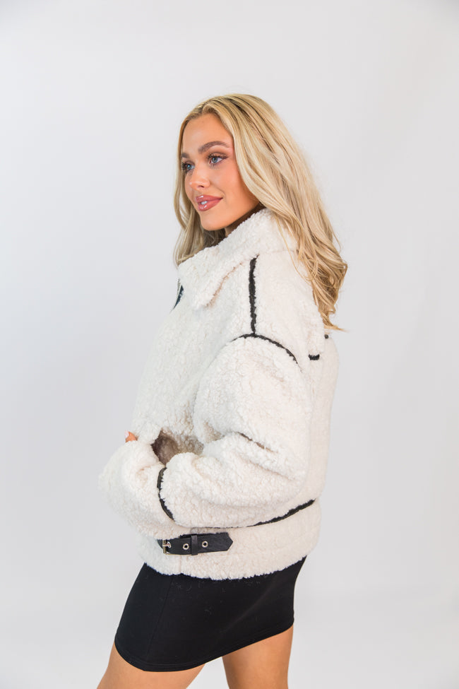 Under The Surface Cream and Black Sherpa Contrast Trim Jacket SALE Cheap Sale Buy