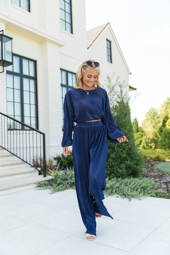 Tied With Invisible String Navy Plisse Two Piece Set FINAL SALE Finishline Sale Online