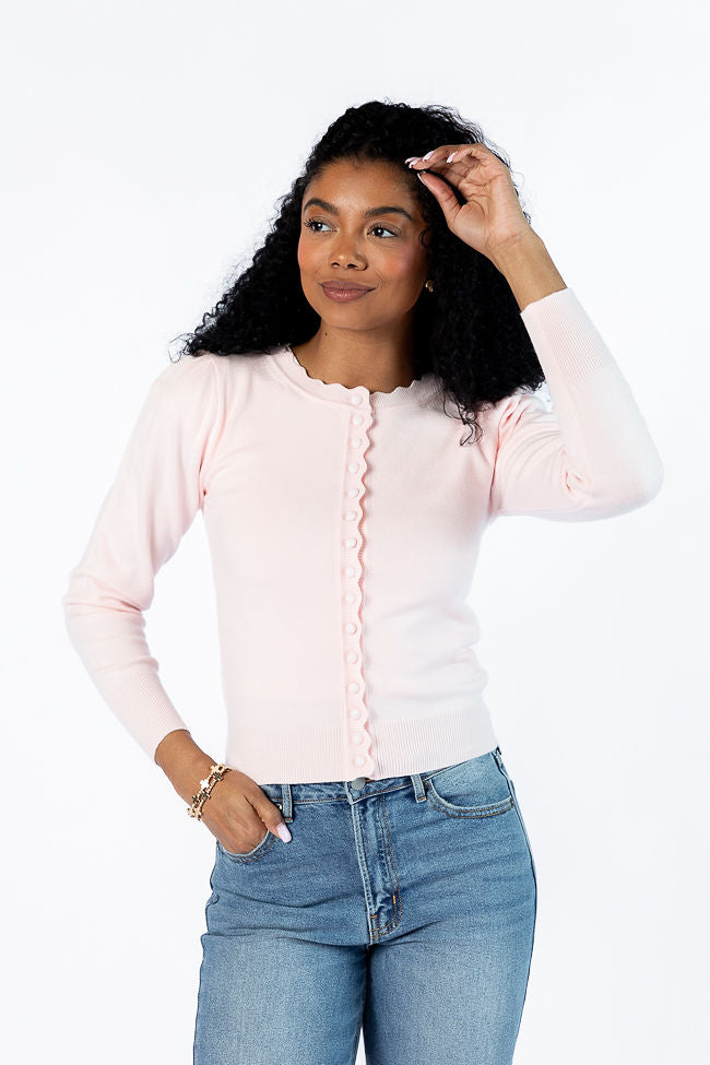 Perfect Clarity Blush Scalloped Trim Cardigan Get To Buy Cheap Online