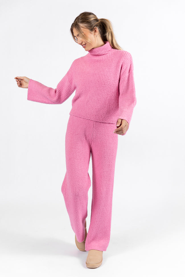 Keep It Comfy Candy Pink Fuzzy Turtleneck Sweater Set SALE Comfortable Cheap Pice