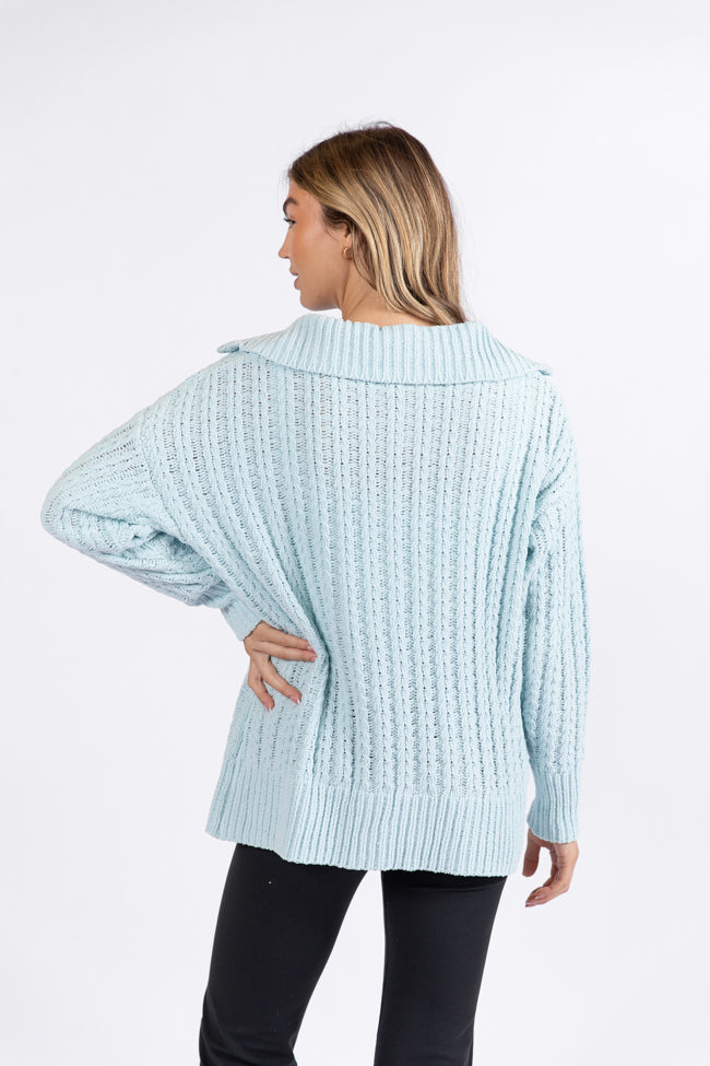 Forever Yours Blue Cable Knit Chenille Quarter Zip Sweater SALE Cheap Sale Comfortable