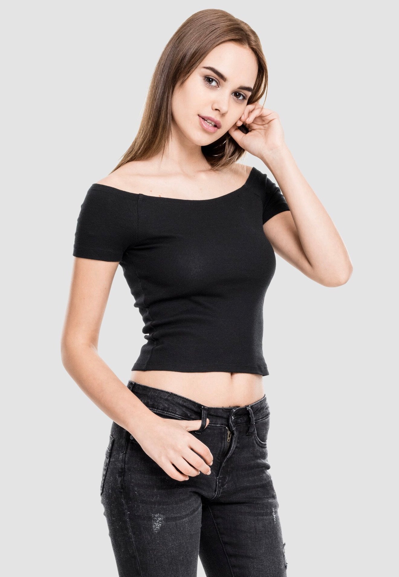 Urban Classics - Ladies Off Shoulder Rib Black - T-Shirt For Sale Free Shipping