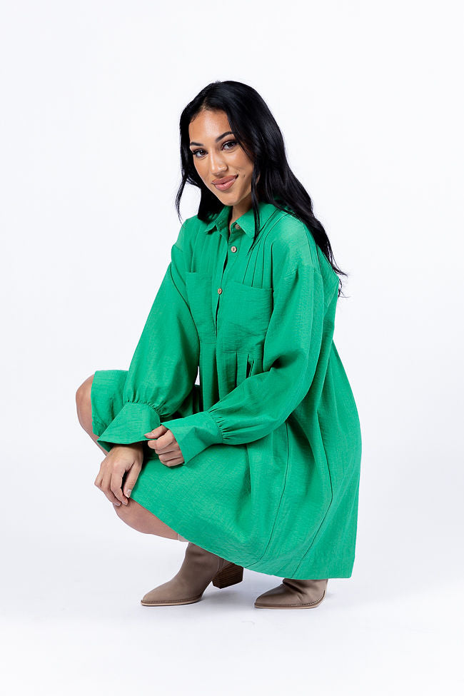 Write This Down Green Button Up Shirt Dress With Credit Card Cheap Pice