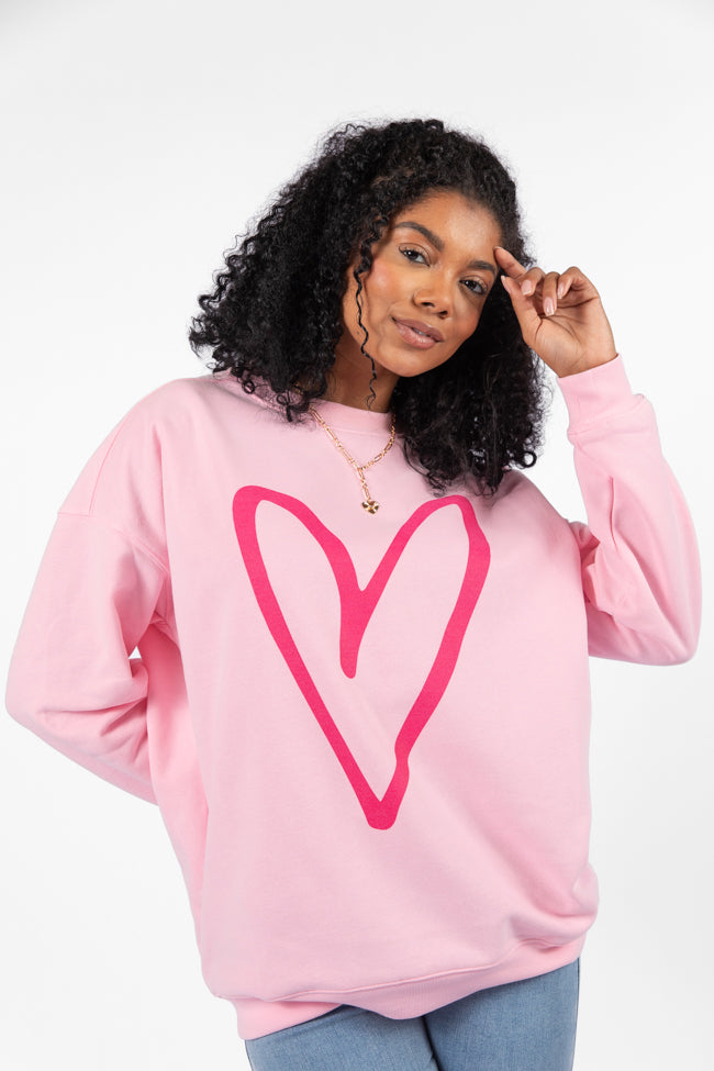 Heart Sketch Light Pink Oversized Graphic Sweatshirt Outlet Find Great