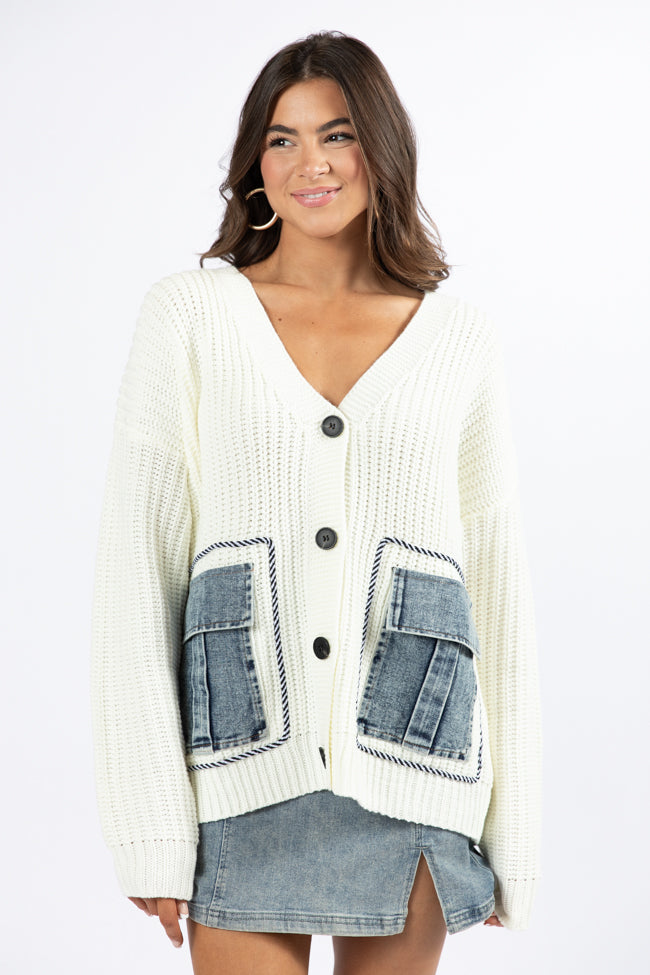 Living For Today Ivory Denim Pocket Cardigan Cheap With Mastercard