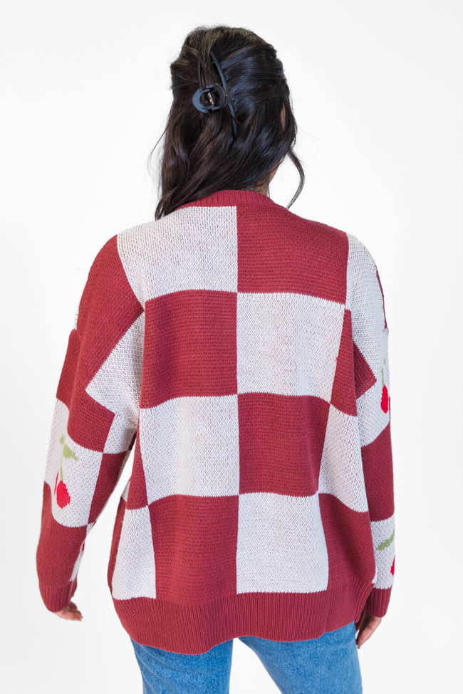 Cherry Much In Love Brick and White Multi Checkered Cardigan Cheap Pice Buy Discount