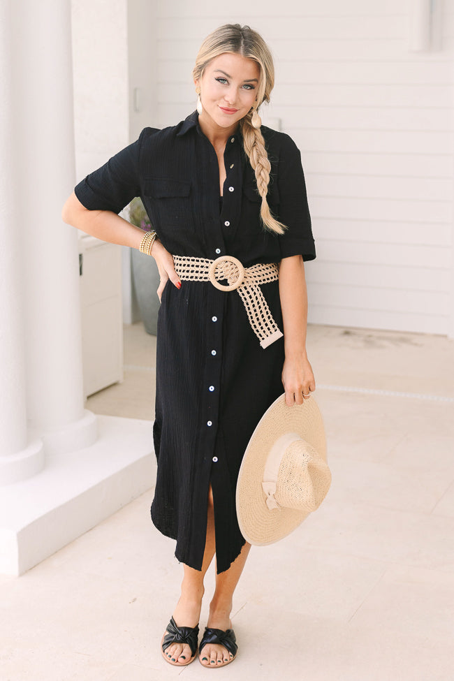 Time Heals Black Gauze Button Up Cover Up Dress Online Online Original