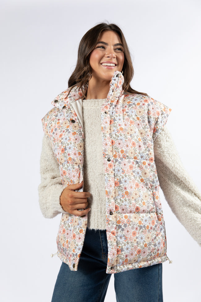 Cool Down Multi Floral Printed Puffer Vest SALE View