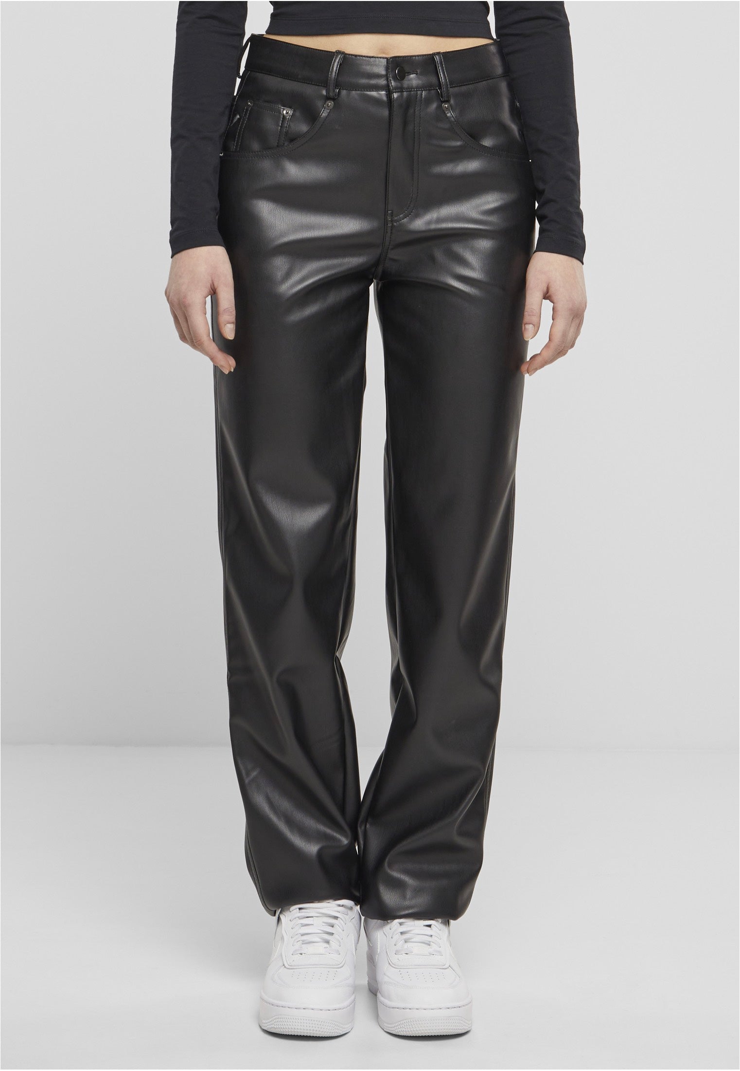 Urban Classics - Ladies Straight Leg Synthetic Leather Black - Pants For Sale Online