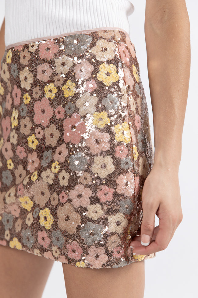 Night Of Nights Champagne Multi Sequin Floral Skirt FINAL SALE Online Online For Sale