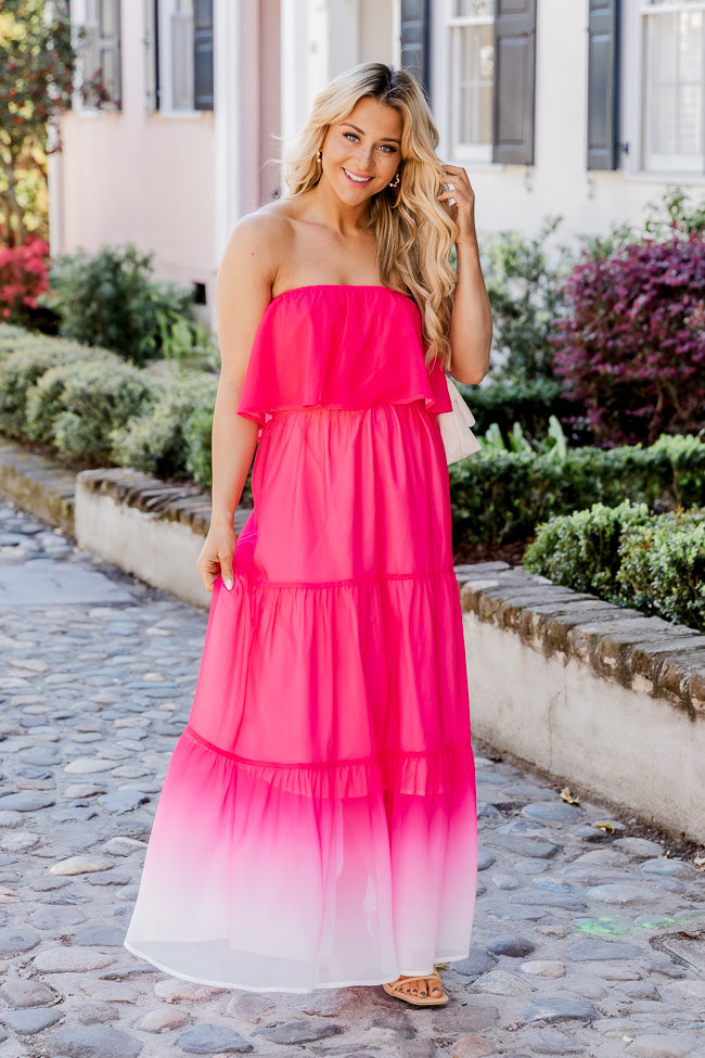 Bright On Time Hot Pink Ombre Strapless Maxi Dress FINAL SALE Fast Delivery Sale Online