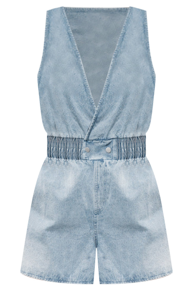 Waiting For You Denim Smocked Romper FINAL SALE High Quality For Sale