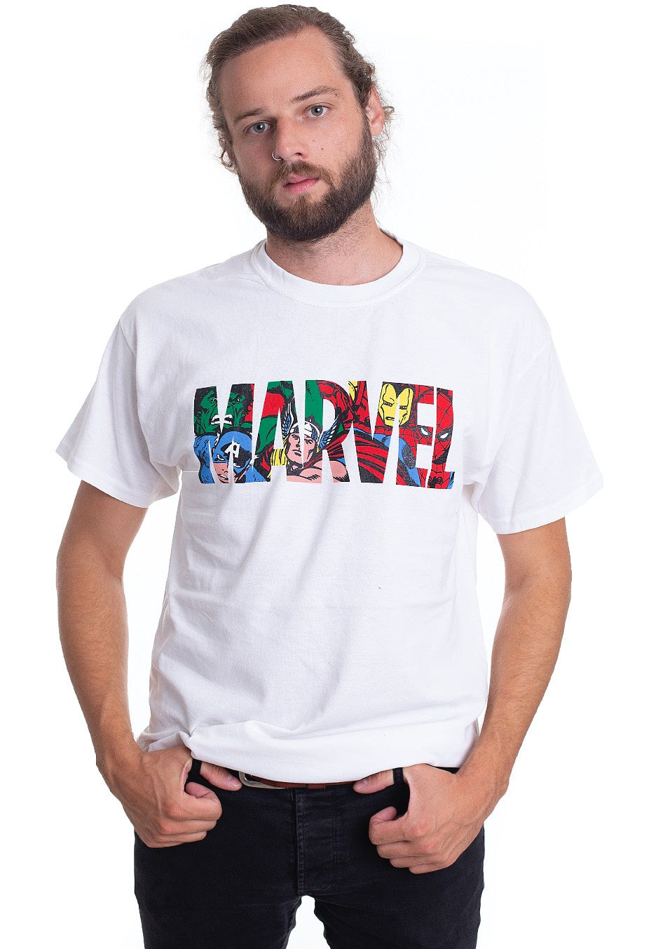 Marvel Comics - Logo Character Infill White - T-Shirt Sale Real