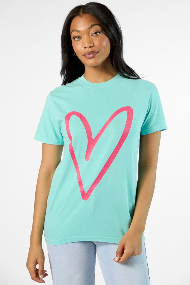 Heart Sketch Chalky Mint Comfort Color Graphic Tee Clearance Exclusive