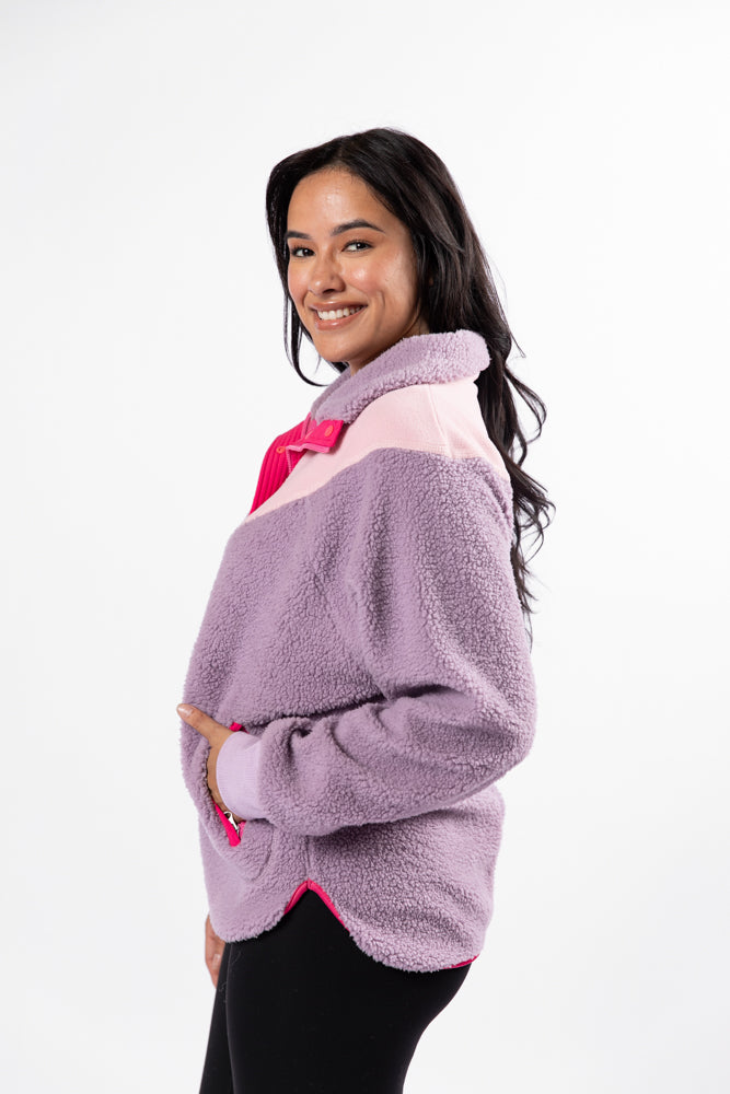 Good Feelings Purple Multi Colorblock Sherpa Pullover SALE Sale Get To Buy