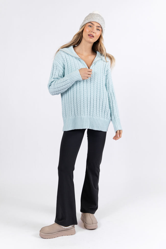 Forever Yours Blue Cable Knit Chenille Quarter Zip Sweater SALE Cheap Sale Comfortable