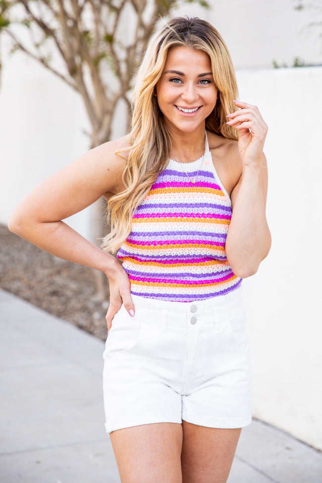 We Found Love Purple and Orange Halter Crochet Tank FINAL SALE Outlet Top Quality