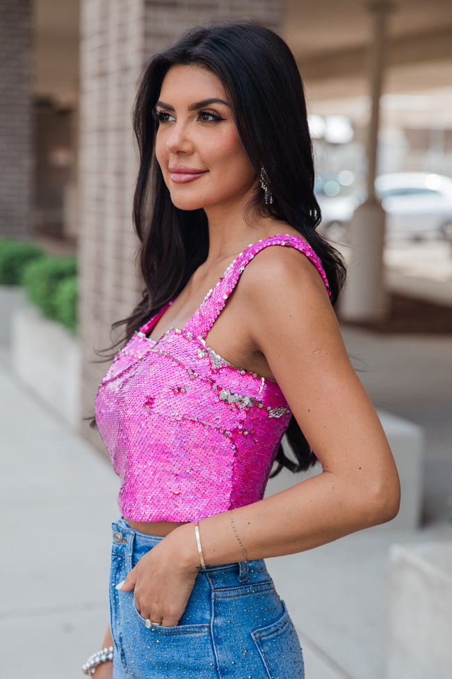 Go To Girl Pink Sequin Crop Tank SALE Clearance Order