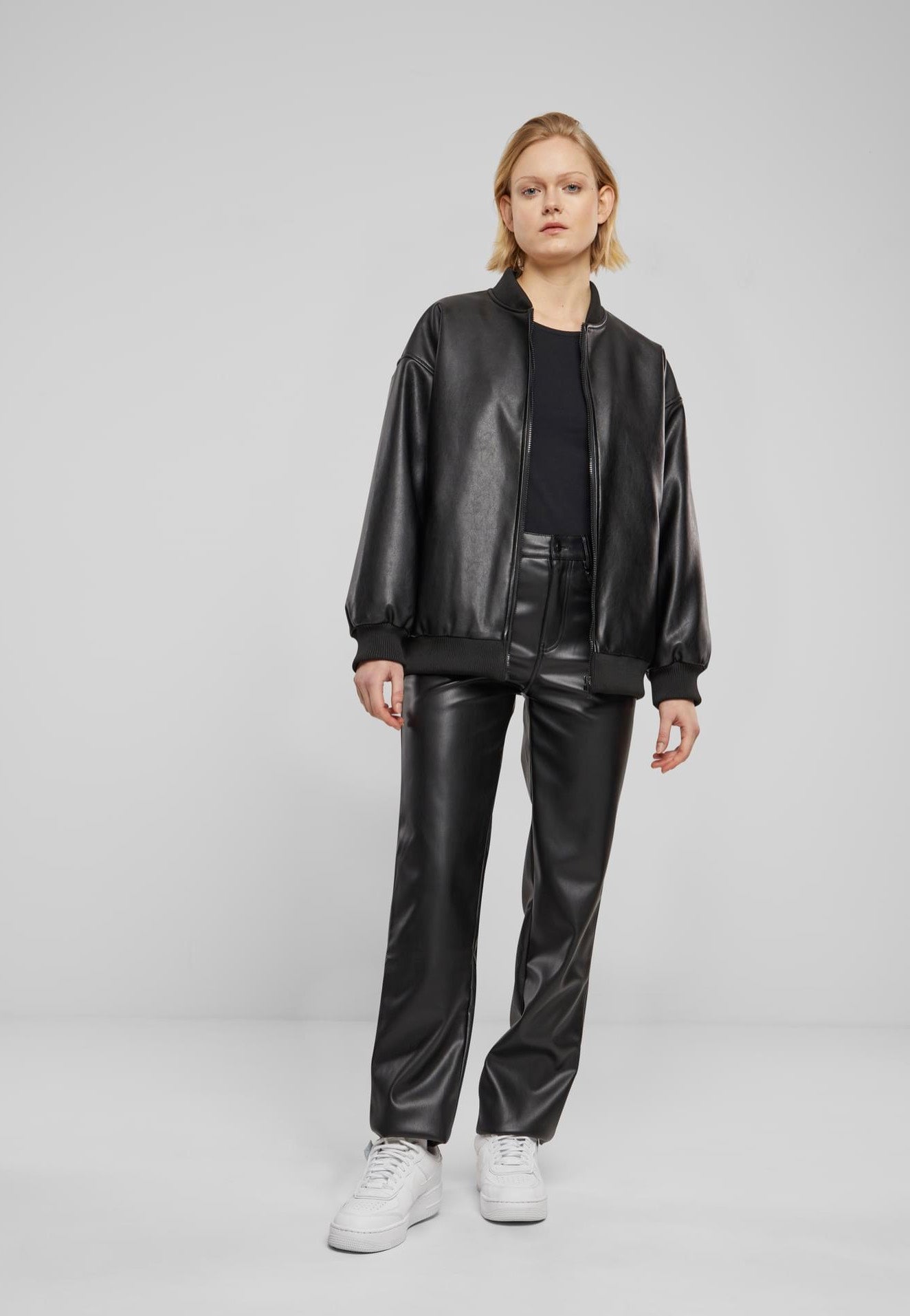 Urban Classics - Ladies Synthetic Leather Bomber Black - Leather Jacket Fast Delivery For Sale