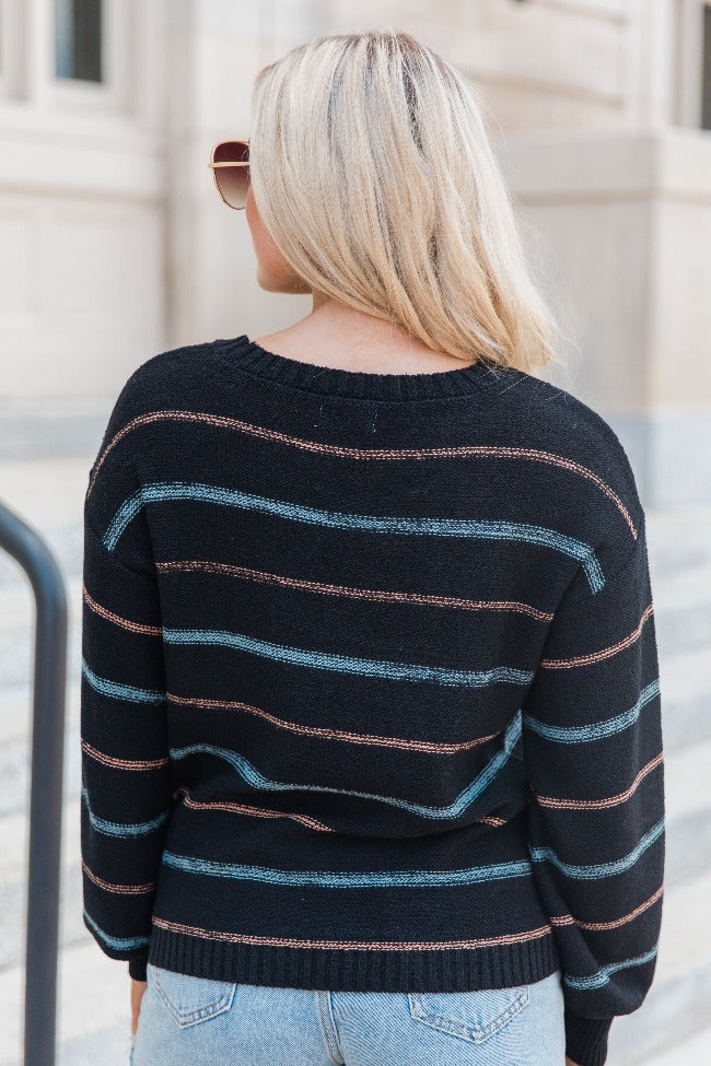 Thinking About You Black Striped Crew Neck Sweater SALE Outlet Popular