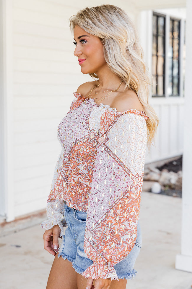 Saddle Up With Me Camel Patch Print Off The Shoulder Blouse FINAL SALE Store Online