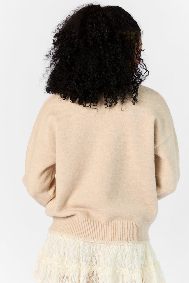 Peek- A-Bow Beige and Ivory Crew Neck Sweater Cheap Exclusive