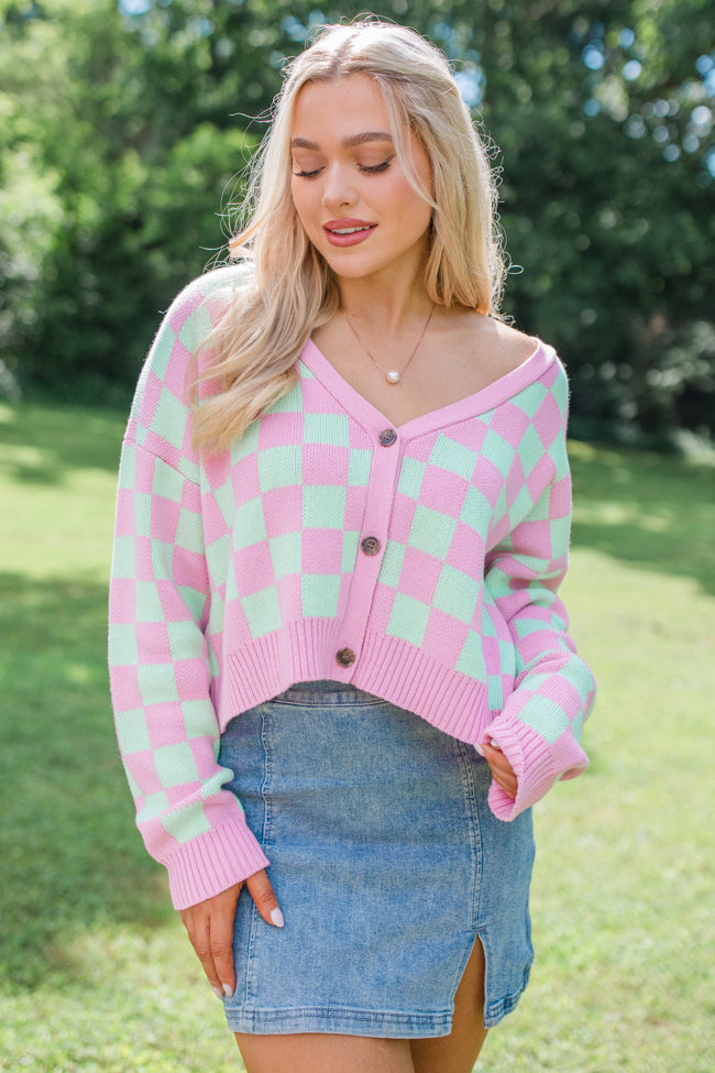 Making Memories In Watermelon Crawl Cropped Checkered Cardigan FINAL SALE Pices Online