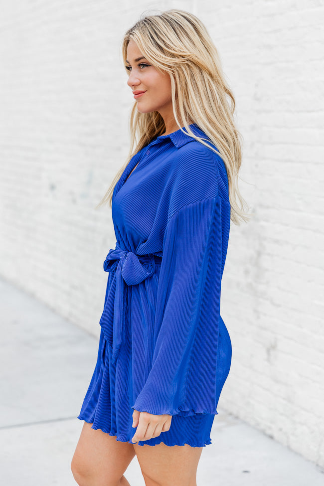 Something To Say Cobalt Blue Plisse Mini Button Up Dress FINAL SALE Buy Cheap Cheap