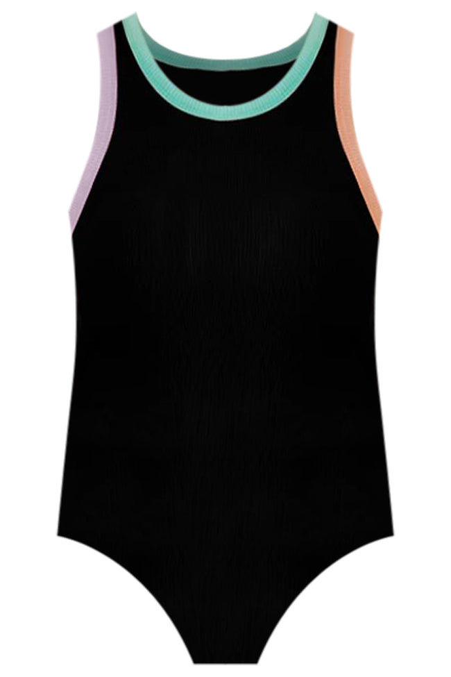 Bite The Bullet Black Color Block Trim High Neck Tank Bodysuit Best Sale Cheap Online