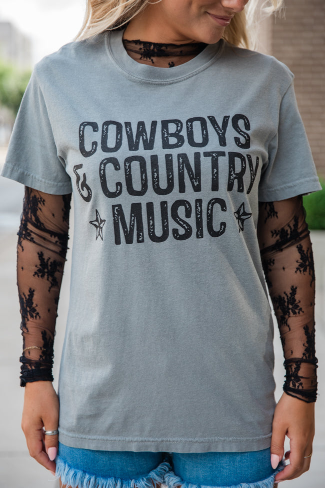 Cowboys and Country Music Grey Comfort Colors Graphic Tee Newest Cheap Pice