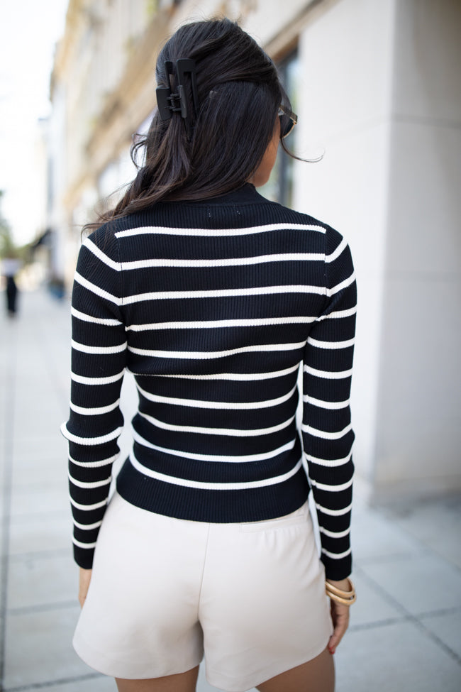 Cabin Bound Black Striped Fitted Mock Neck Sweater Official Site Sale Online