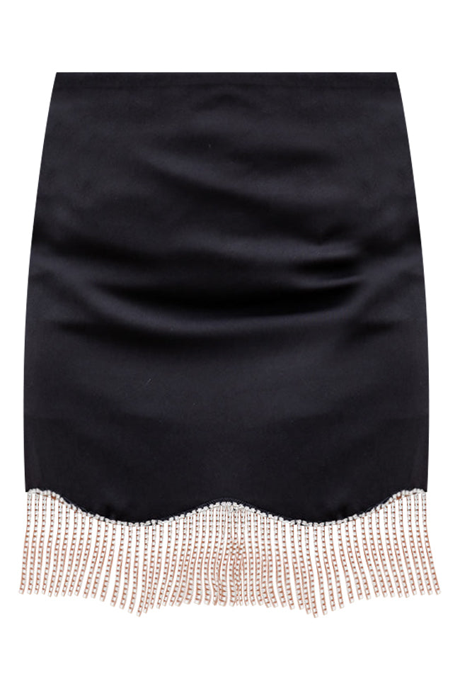 What You're Missing Black Rhinestone Fringe Hem Mini Skirt FINAL SALE