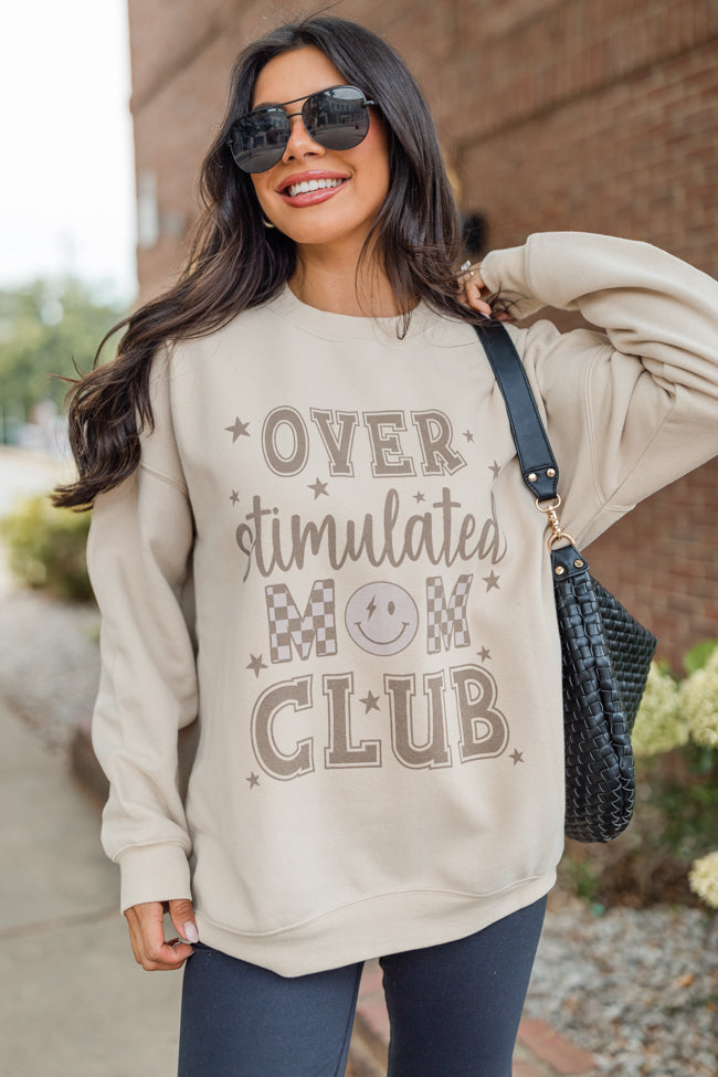 Over Stimulated Mom Club Cream Oversized Graphic Sweatshirt Sale Footlocker Finishline