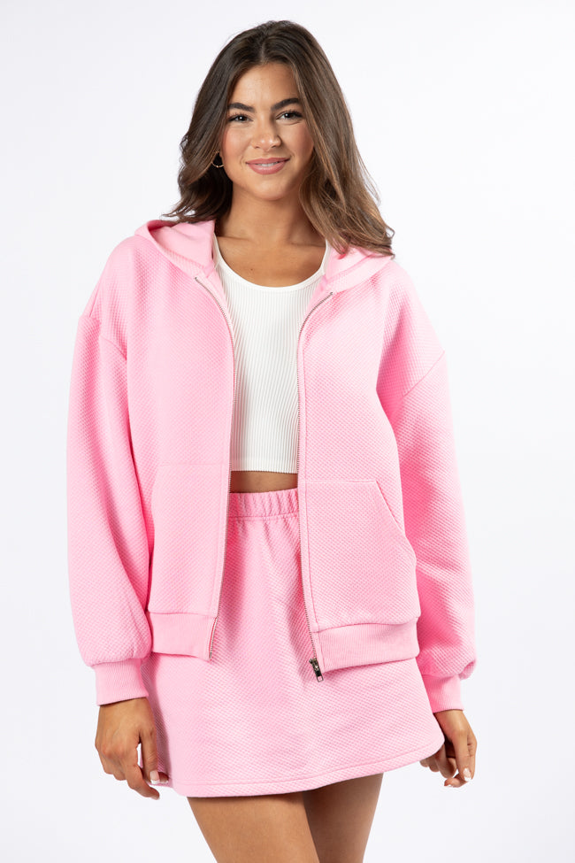 Have It My Way Pink Textured Knit Zip Up Hooded Sweatshirt SALE Cheap Low Pice Fee Shipping