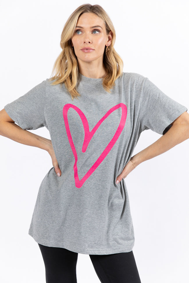 Heart Sketch Light Grey Oversized Graphic Tee Official Cheap Online