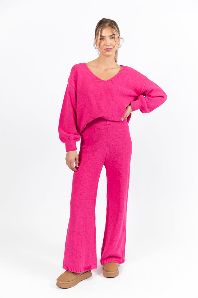 Cozy For Keeps Hot Pink V-Neck Sweater SALE Online Online High Quality