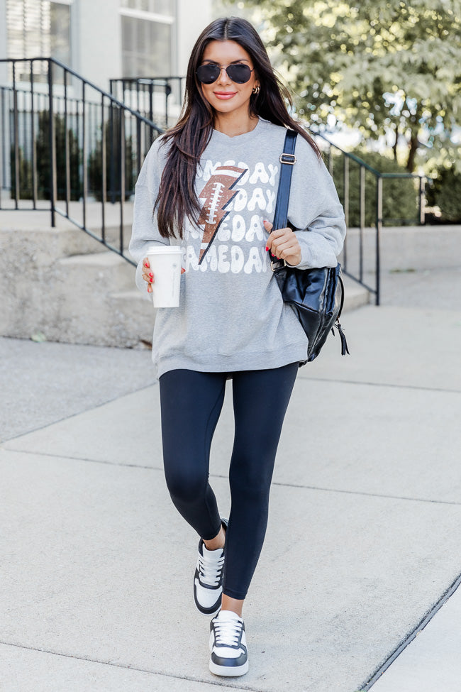 Gameday Football Grey Oversized Graphic Sweatshirt Cheap Sale Big Discount