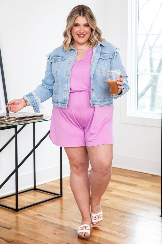 Perfectly Imperfect Dusty Purple V-Neck Romper FINAL SALE Shop Offer Online
