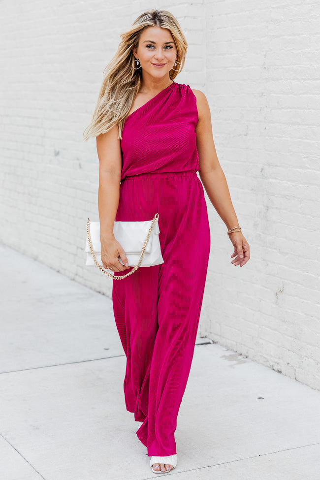 Believe Me Berry One Shoulder Plisse Jumpsuit FINAL SALE 2025 Sale Online