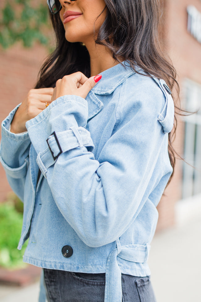 Invest In Me Denim Crop Trench Coat FINAL SALE Free Shipping High Quality