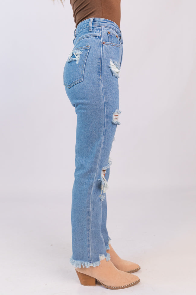 Megan Light Wash Distressed Straight Leg Mom Jeans Outlet Free Shipping Authentic