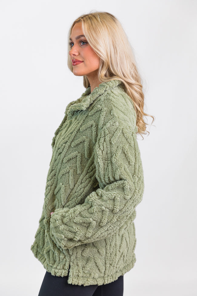 Take The Leap Olive Cable Detail Sherpa Pullover SALE Order Cheap Pice