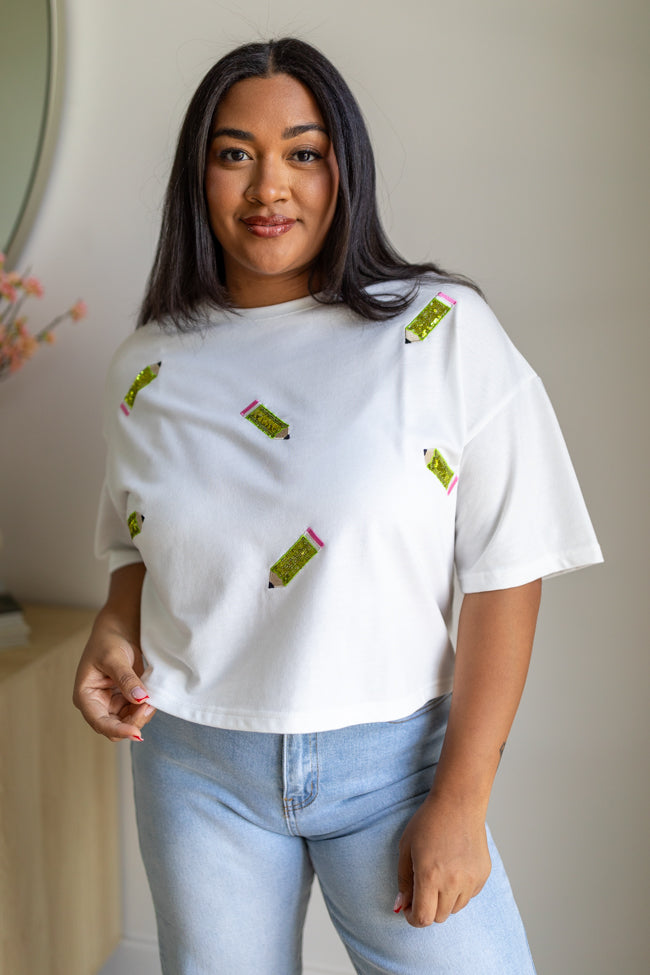 Study Break Green Pencil Patch Ivory Tee Cheapest