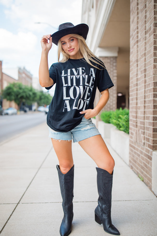 Live A Little Love A Lot Black Oversized Graphic Tee Buy Cheap Clearance Store