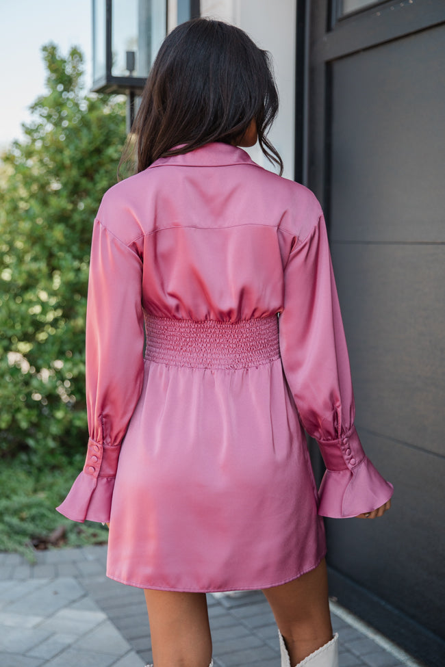 Manners Matter Rose Satin Collared Shirt Dress FINAL SALE Safe Shopping Cheap Online