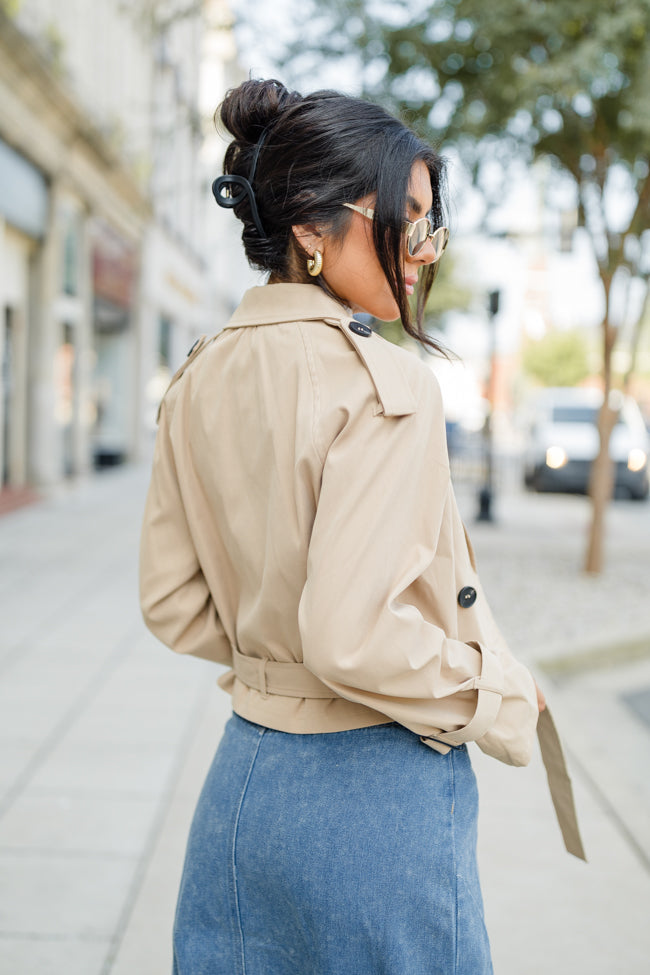 Invest In Me Tan Crop Trench Coat FINAL SALE Outlet Sale Online