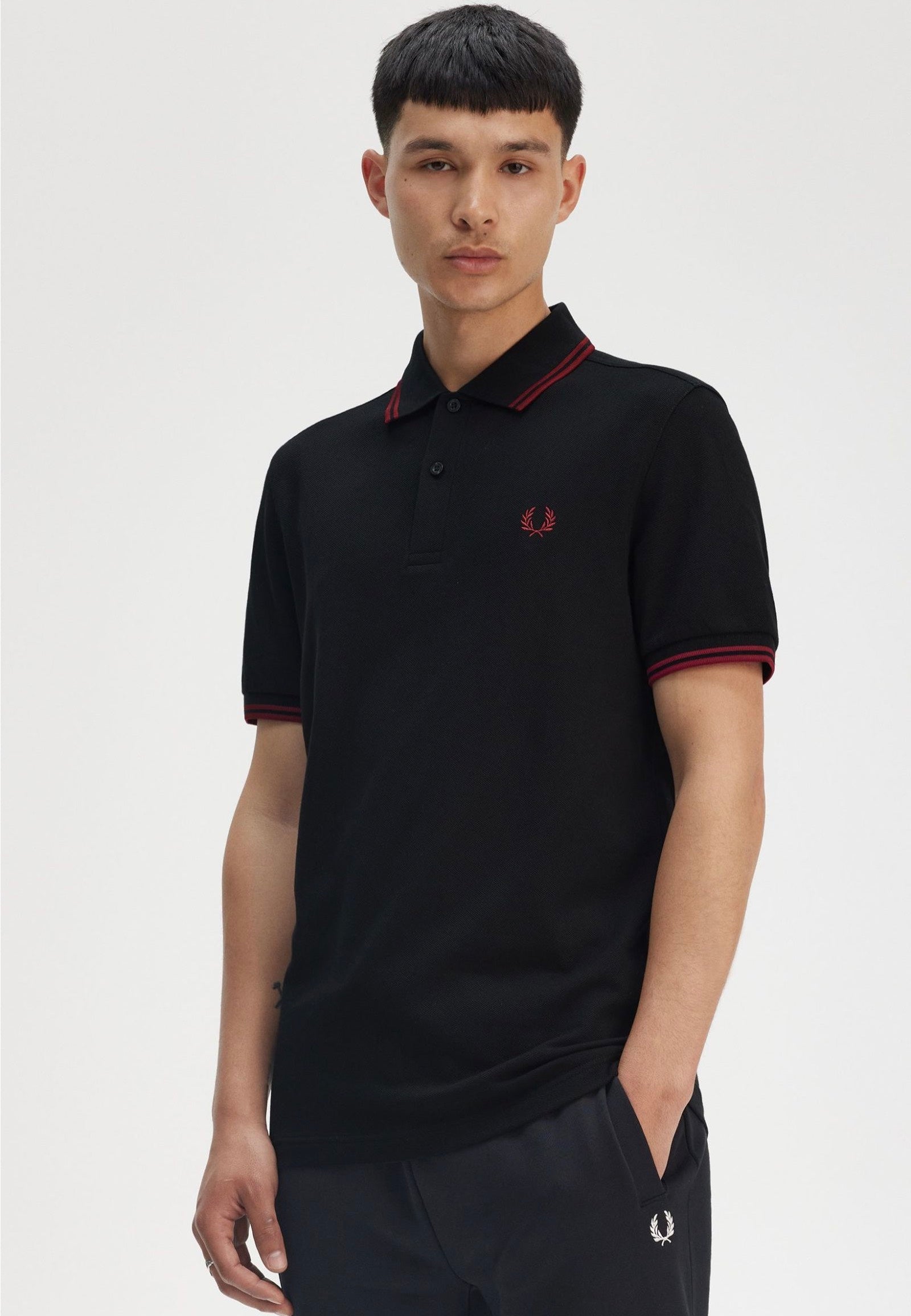 Fred Perry - Twin Tipped Black/Burnt Red - Polo Clearance Get Authentic