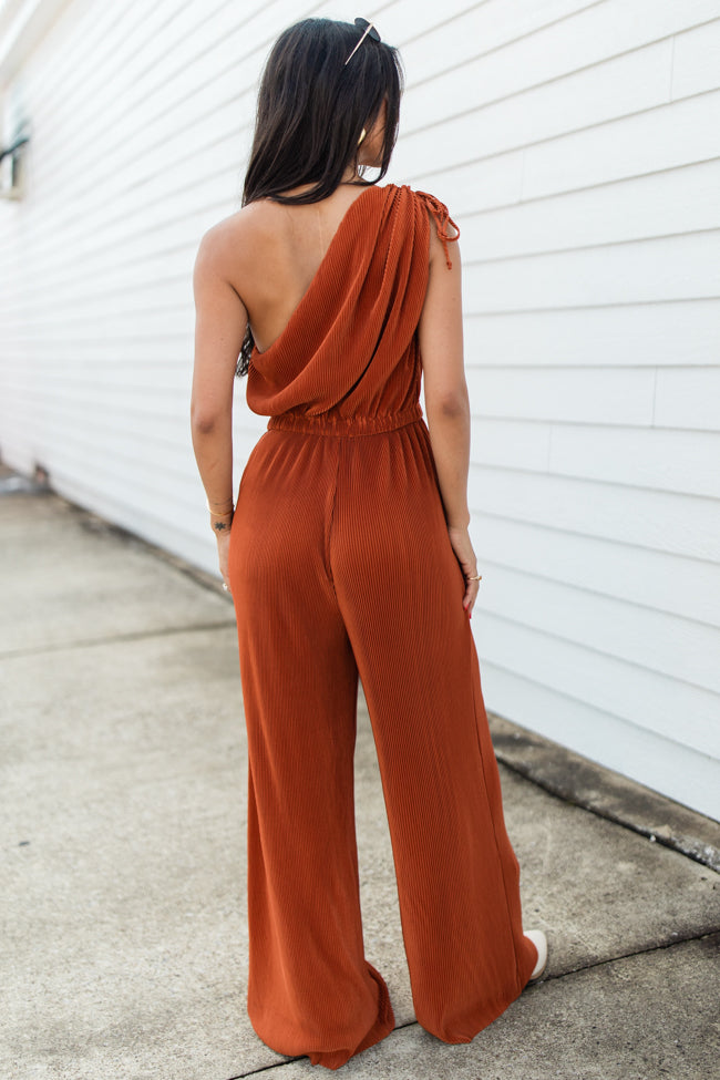 Sent From Above Rust One Shoulder Plisse Jumpsuit FINAL SALE For Sale Online