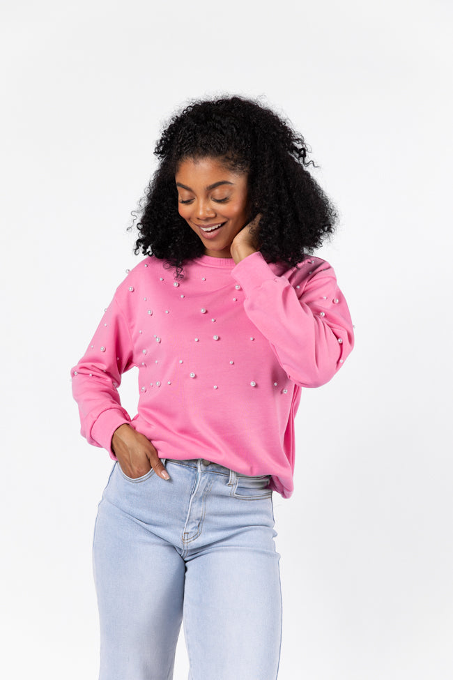 Always Us Pink Pearl Embellished Pullover FINAL SALE Cheap Sale 2025